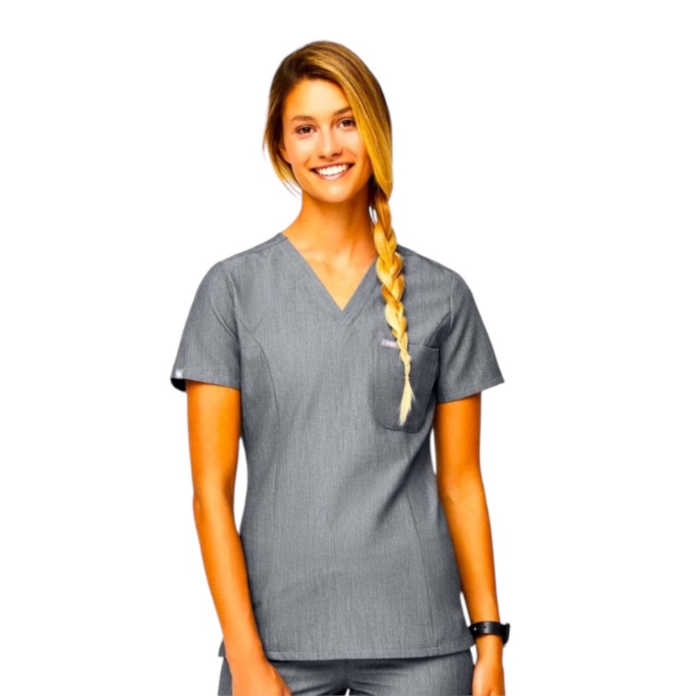 Figs Catarina One Pocket Slim Scrub Top Graphite Size Small Anti-Wrinkle NWOT